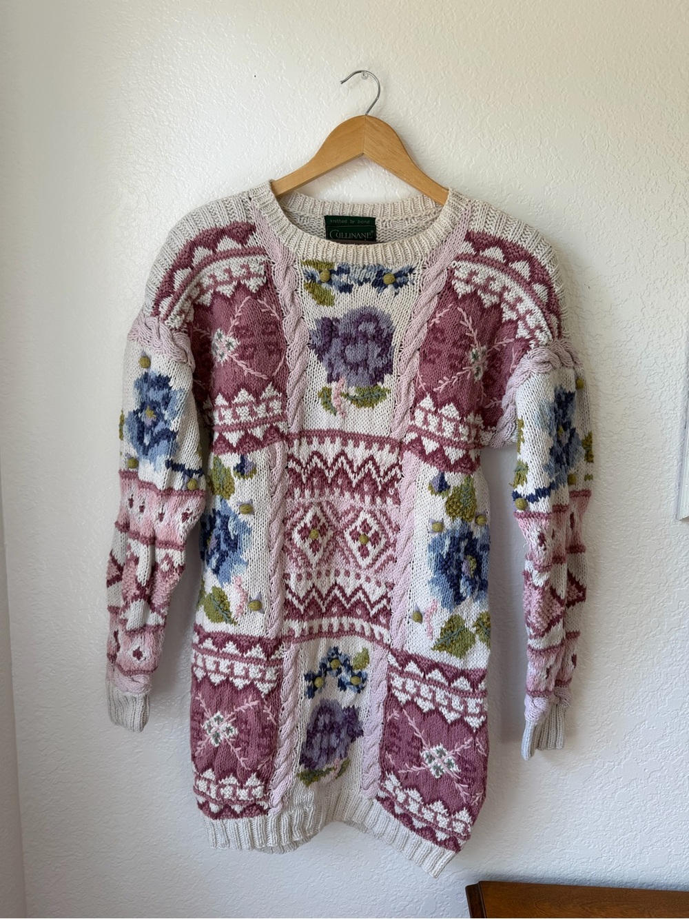 Cullinane Floral Knitted by hand Crewneck Sweater - Vintage Grannycore